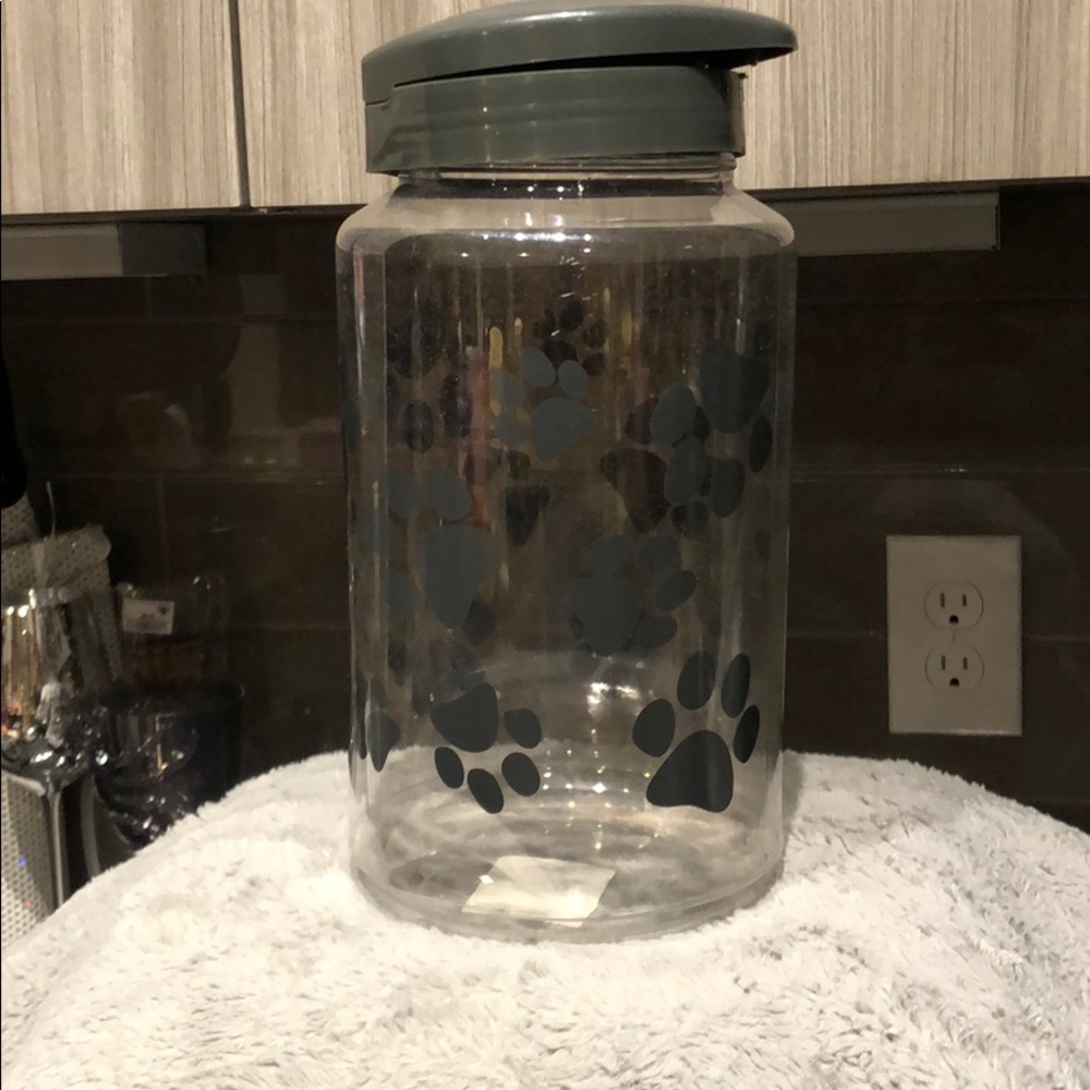 Dog Snack Jar - Plastic Gray Paw Prints